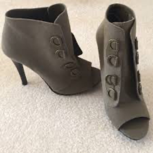 Military Green Open Toe Booties - Picture 1 of 3